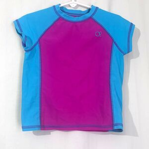 Ocean Pacific OP Girls Size XS (4/5) Short Sleeve Swim Top Rash Guard Blue Pink
